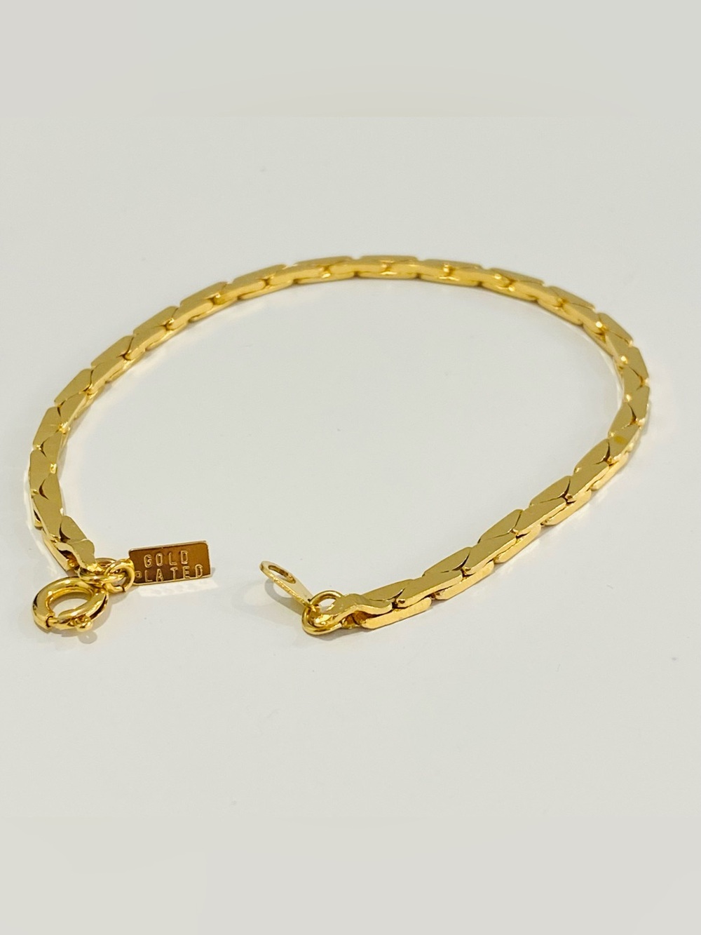 Vintage Gold Plated Cobra Chain Link Bracelet Flat Mesh Herringbone Unisex 7.5”